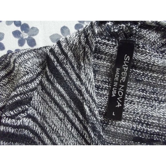 Super Nova Size Large Black & White Lightweight Cascading Cardigan Sweater L - Picture 3 of 6